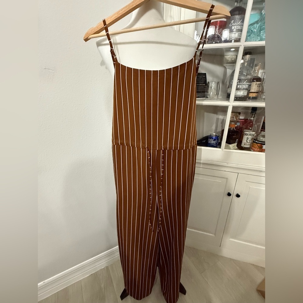 Urban Outfitters Brown and White Striped Pant Romper - adjustable waist
